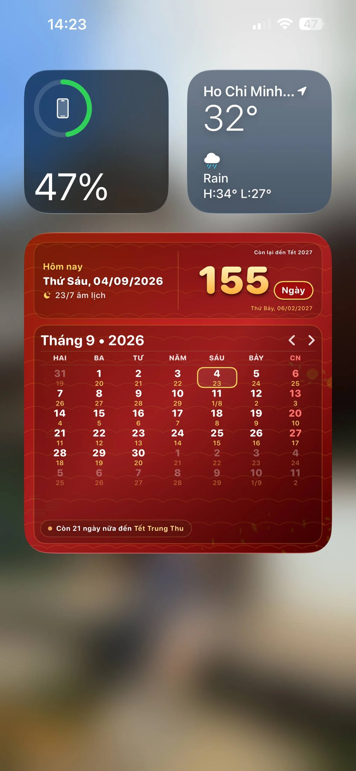 Widget đếm ngược Tết 2027, lịch âm và sự kiện trên màn hình chính