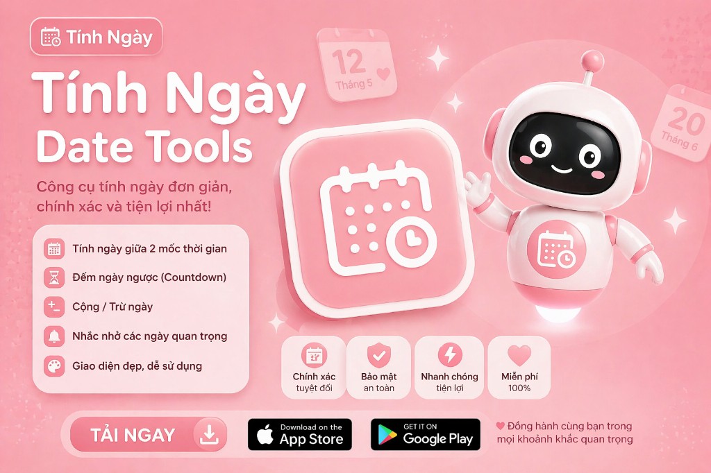 Ảnh cover ứng dụng Tính Ngày - Date Tools với trợ lý ảo Aiko