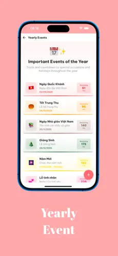 Màn hình Yearly Event trong Date Calculator